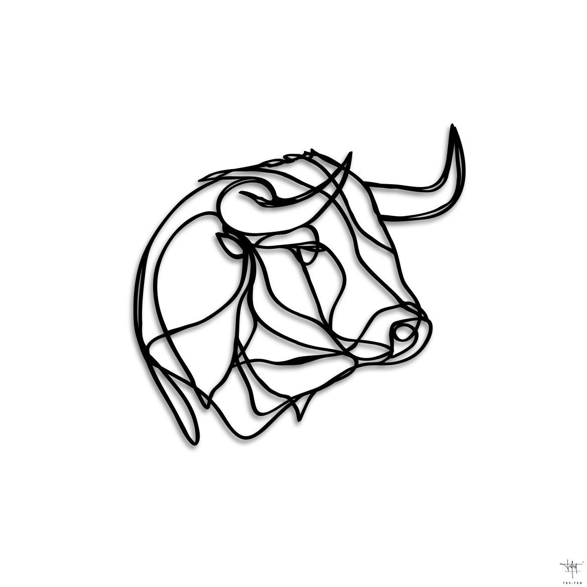 design sign bull head trophy drawing animal wall art antoine tes-ted