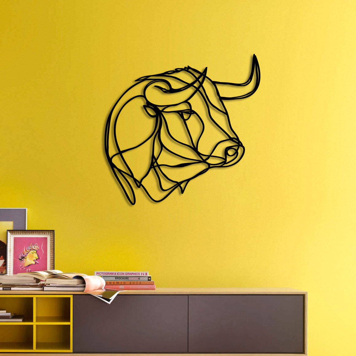 design sign bull head trophy animal drawing wall art
